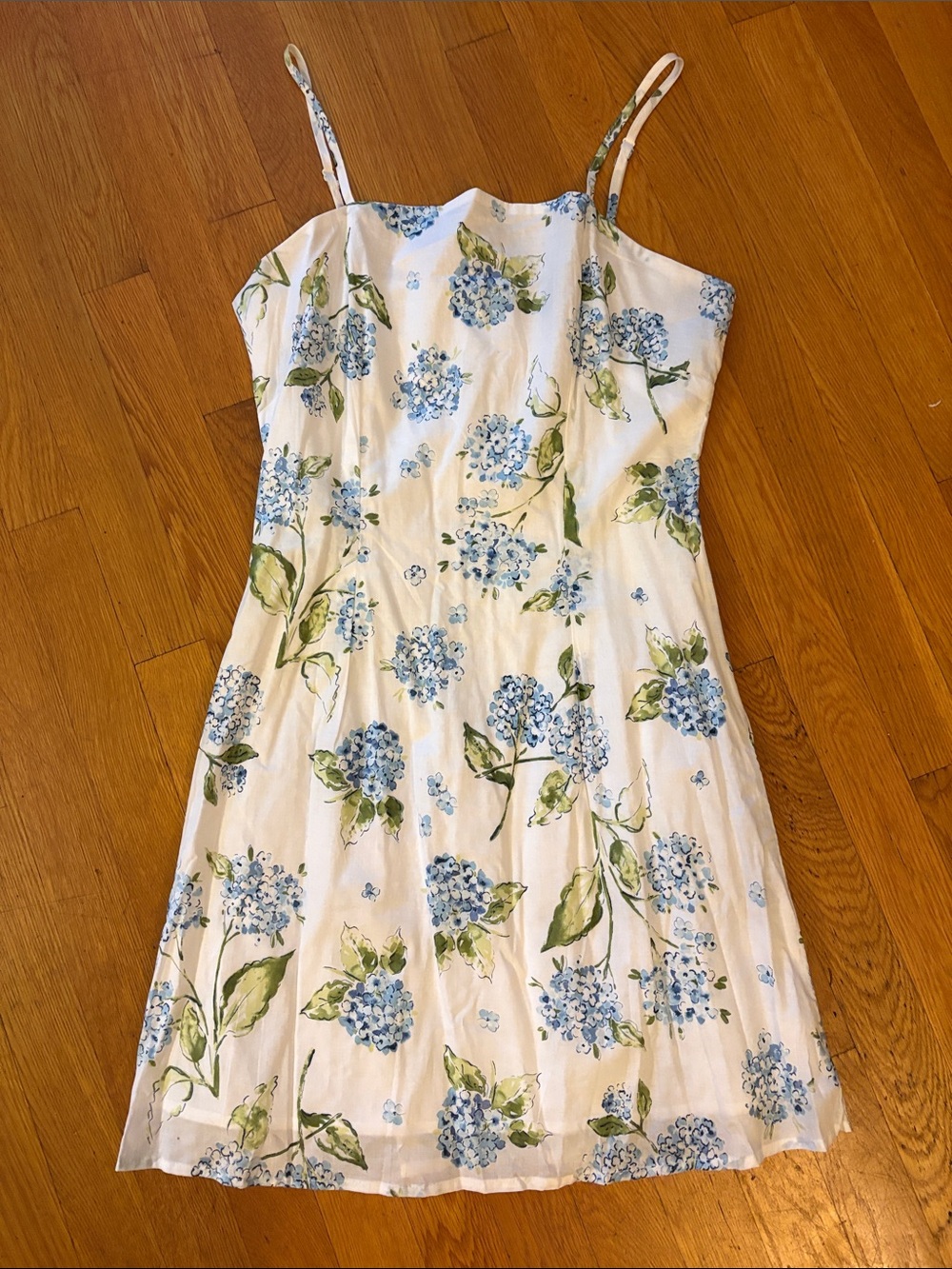 Kiel James Patrick White Sundress with Blue Hydrangea Print